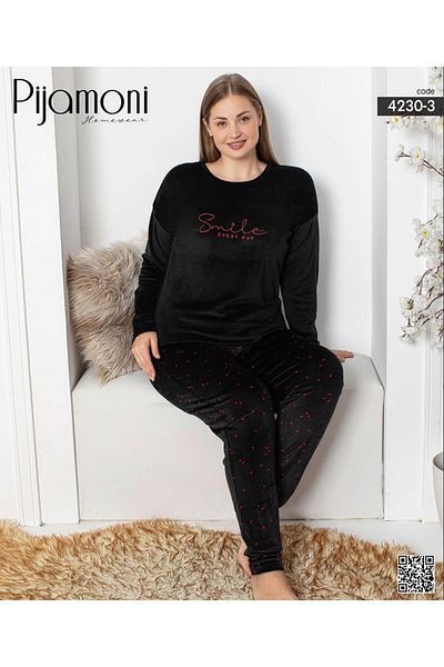Pijamoni Set de pijamale cu mânecă lungă, catifea, mărime mare, pentru femei 4230/3- 1 buc
