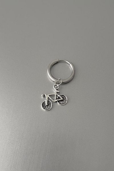 Jaida Moda Unisex Silver Bicycle Figured Steel Dangle Hoop Earrings