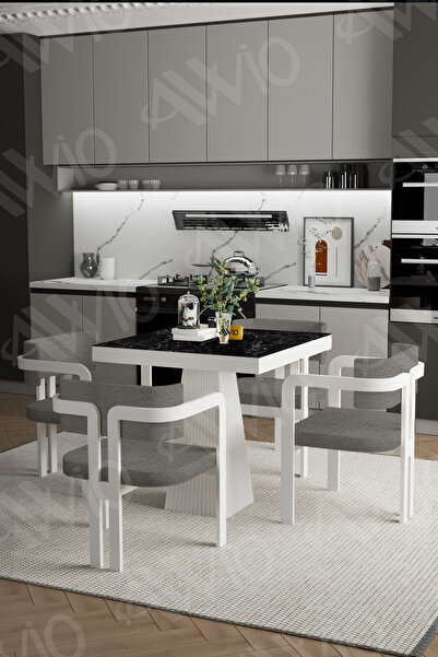 AVVİO BİANCO Lake Mdf Ayak Tokyo Demonte Sandalye 80x80 Yemek Masası Mutfak M...