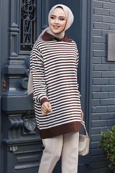 Neva Style Tricotaj Hijab Maro în dungi Tunica 65904KH