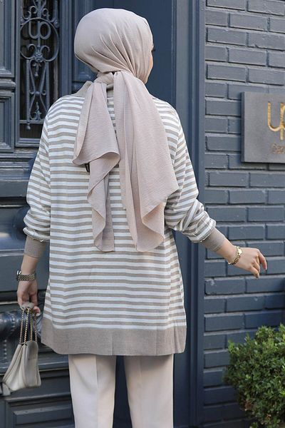 Neva Style تونيك محبوك مخطط من فرو المنك 65904V