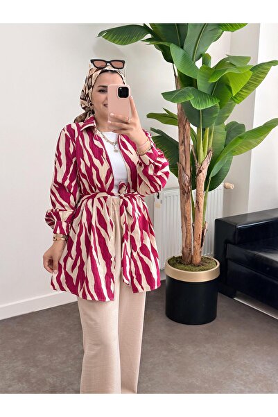 ASEL FASHİON Zebra Pink-Beige Cotton Linen Suit Set