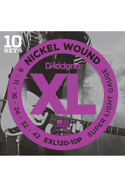 Daddario Exl120-10P (10 Set) Electric Guitar String Set, Xl, 9-42, Nickel Propack XL Super Light Nick