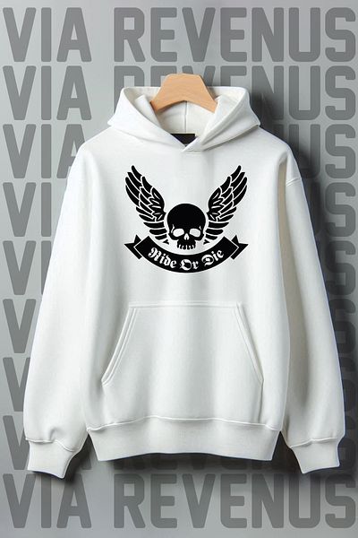 Vordevia Φούτερ Ride or Die - Biker Printed, 3 νήματα Raster, φαρδιά εφαρμογή με κουκούλα