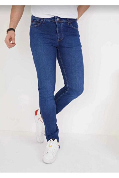 KING SEZAR Erkek Mavi Düz Klasik Rahat Kesim Regular Fit Likralı Kot Pantolon