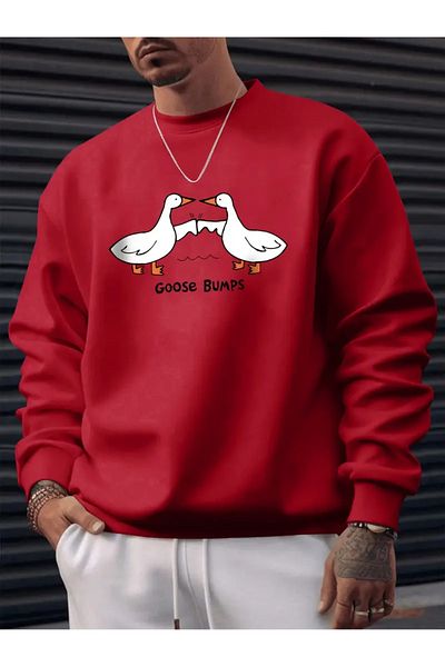 Karatopak Hanorac oversize unisex cu decolteu rotund cu imprimeu Goose Bumps Duck
