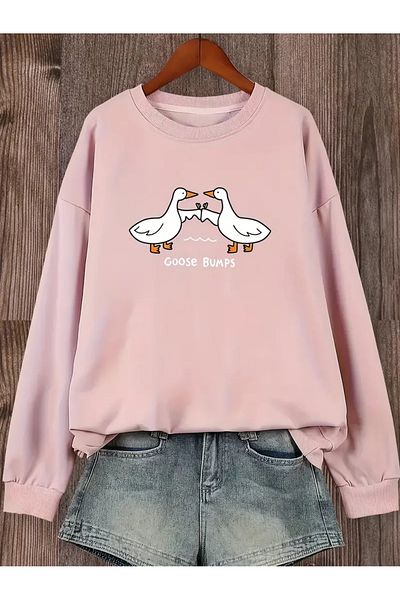 Karatopak Hanorac oversize unisex cu decolteu rotund cu imprimeu Goose Bumps Duck