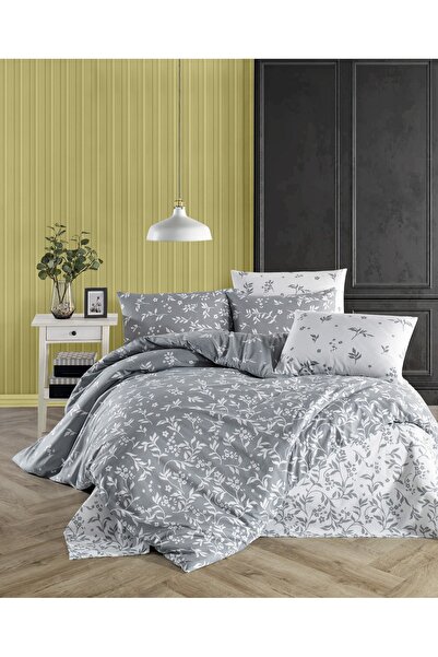 Uğur Home Ev Tekstili 200x220cm Bračni Ranforce Set posteljine - Pıtı Pıtı Siva