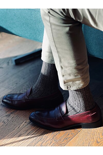 Bambuleyyo Çorap Erkek Kalın Şık Bot Çorabı - Yün Içerikli - 2'li Paket, Zümrüt Yeşili Ve Ceviz Kahve Fitilli