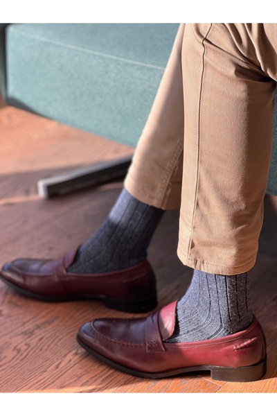 Bambuleyyo Çorap Erkek Kalın Şık Bot Çorabı - Yün Içerikli - 2'li Paket (BEDEN 41-45) Kiremit Ve Antrasit Fitilli