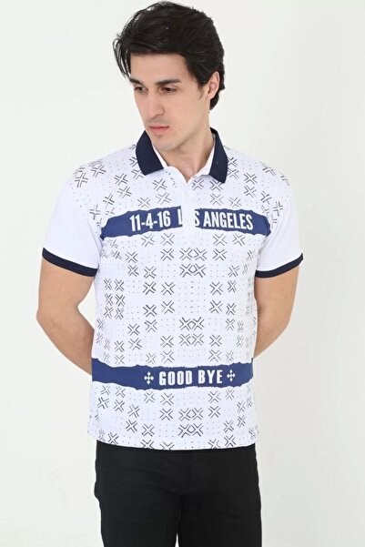 CVS Ανδρικό μπλουζάκι με γιακά Slim Fit με στάμπα - Λευκό