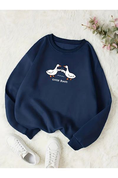 Karatopak Hanorac oversize unisex cu decolteu rotund cu imprimeu Goose Bumps Duck