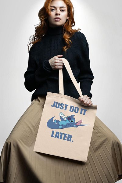 Angemiel DO IT LATER Stitch Baby Bottle Animation 35X40 Women Men Children Ecru Raw Cloth Bag