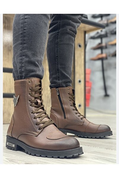 MODA Kahverengi Bağcıklı Fermuarlı Uzun Boğaz Tokalı Su Geçirmez Erkek Günlük Bot