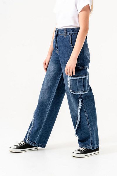 GİYİCEM Girl's Dirty Stitched Cargo Pocket Trousers