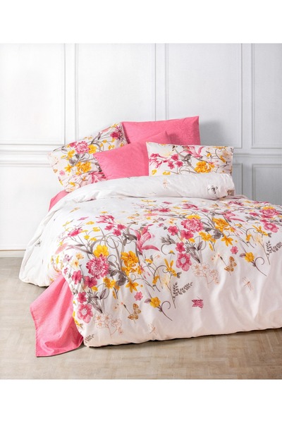 Uğur Home Ev Tekstili 200k220cm Bračni ranforce Set posteljine - jesen ružičasta