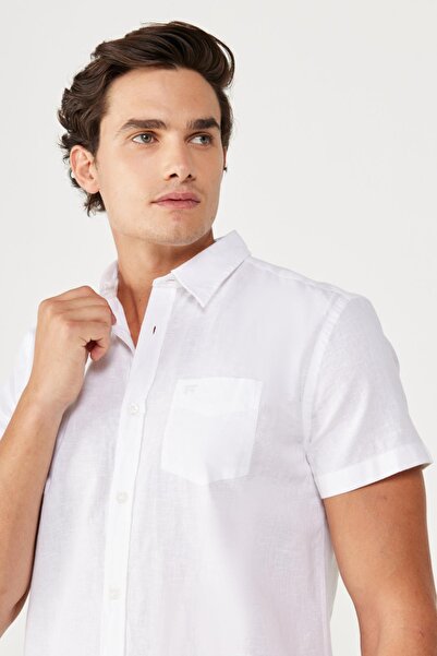 WRANGLER Regular Fit Normal Cut Short Sleeve Button Collar Linen Shirt