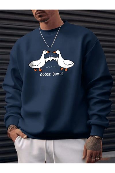Karatopak Hanorac oversize unisex cu decolteu rotund cu imprimeu Goose Bumps Duck