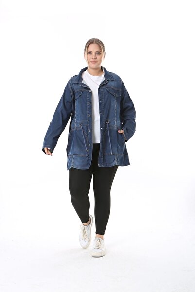 EYLÜLXXL Jachetă de blugi pentru femei, cu croiala relaxată - mărime răsucită