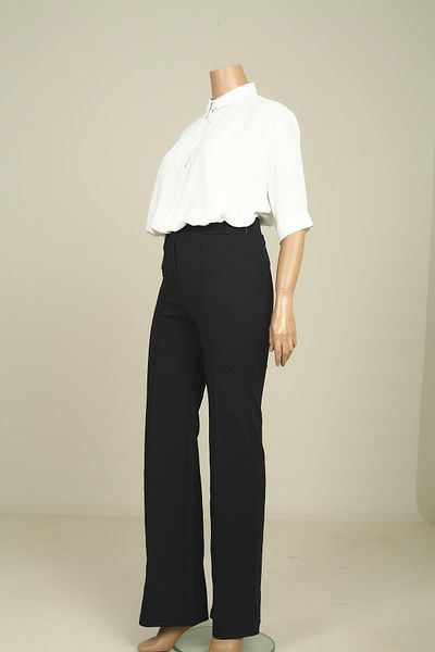 By Saygı Women's Elastic Waist Striped Large Size Palazzo Trousers
