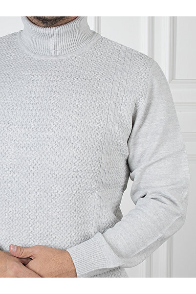 Sarar Інтерв'ю Сарар Повний рибальський комір Плетений візерунок Сірий трикотажний светр