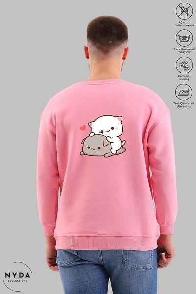 Nyda Collections Hug Heart Printed - Unisex Oversize φούτερ χωρίς κουκούλα
