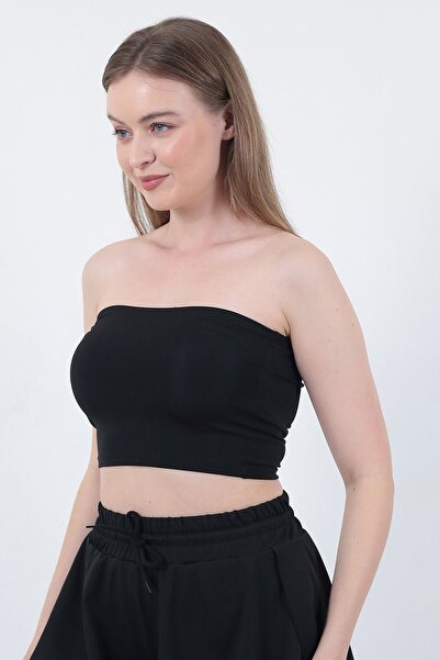WAYS Kadın Siyah-Ekru Straplez Büstiyer Crop