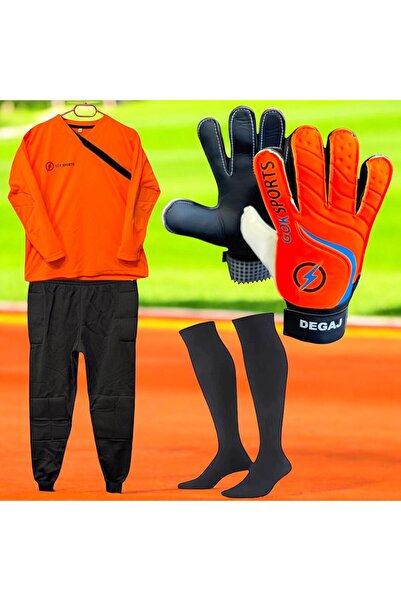 Gök Sports Çocuk Kaleci Sünger Destekli Kaleci Forması Kaleci Pantolonu Kaleci Eldiveni Futbol Çorabı Seti