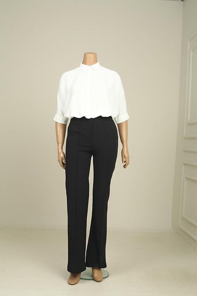 By Saygı Women's Elastic Waist Striped Large Size Palazzo Trousers