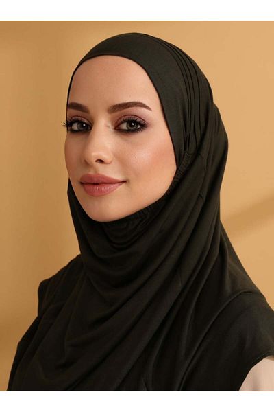 Tuva Şal Ribbed Jersey Ready Turban - Khaki - Canvas
