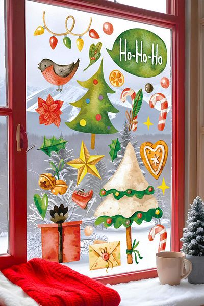 Postifull Christmas Wall Sticker, Christmas Ornament, Christmas Decor, Adhesive Wall Sticker, Christmas Decoration