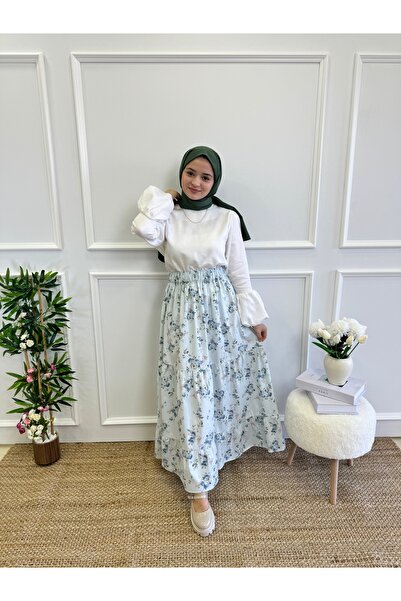 Moda Lippa Fusta albastră stratificată cu modele florale