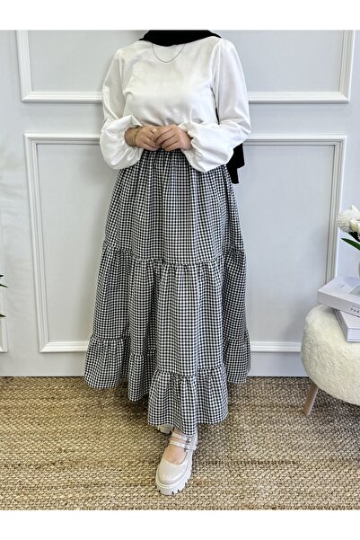 Moda Lippa Fusta neagră cu straturi Gingham