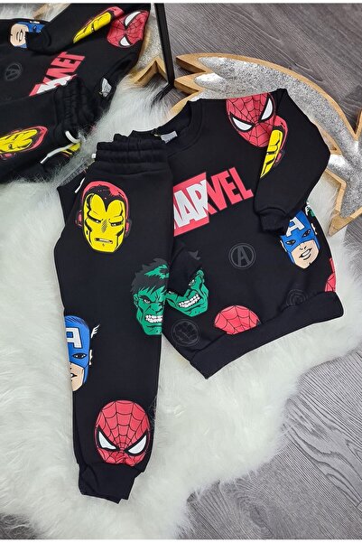 Prime Butik MARVEL FİGÜRLÜ SİYAH RENK ERKEK ÇOCUK ALT ÜST EŞOFMAN TAKIM