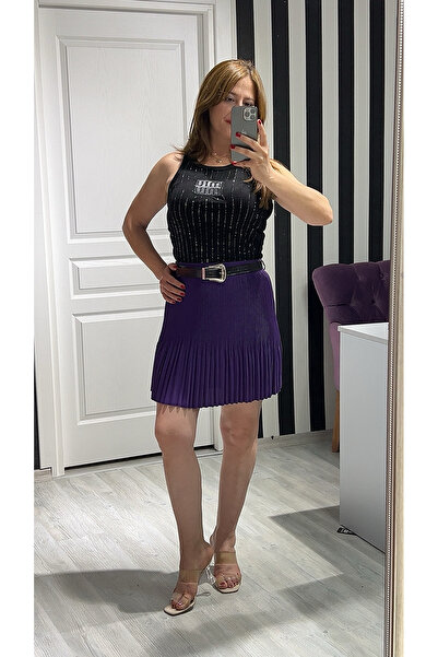 VOSEM BUTİK Pileli Mini Mor Etek