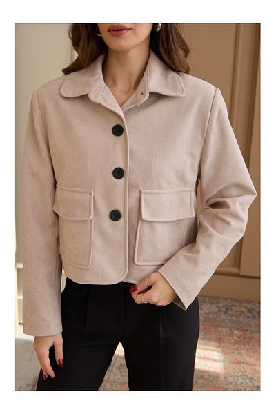 Elif Özbey Butik Suede Short Jacket with Stone Pockets