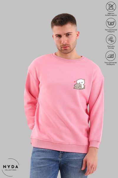 Nyda Collections Hug Heart Printed - Unisex Oversize φούτερ χωρίς κουκούλα