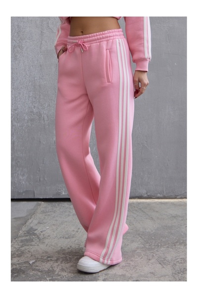 Elif Özbey Butik Pink Reglan Striped Hooded Set