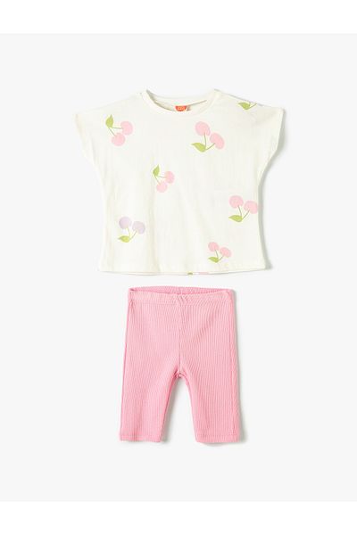 Koton Sada 2dílných punčochových kalhot s potiskem Cotton Cherry T-Shirt