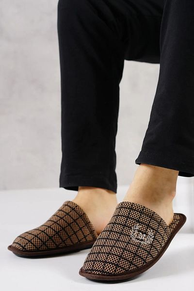 Endurstep Χειμερινές ανδρικές παντόφλες προίκας για επισκέπτες με τετράγωνο σχέδιο με σφουγγάρι στη σόλα