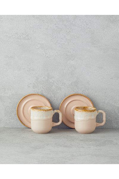 English Home Alicent Ceramic - Double Coffee Cup Set for 2 People 150 ml Powder