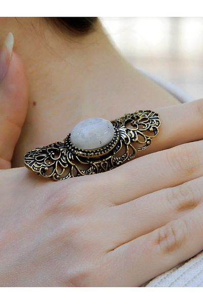 esha Natural Stone Moonstone Natural Stone Antique Adjustable Women's Ring