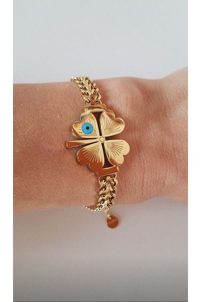 Anatolia Steel Clover Protection, Money, Blocks Open Number Sequency Steel Bracelet