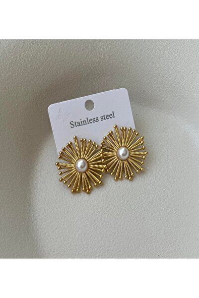 mos&more Çelik Gold Incili Tasarım Kadın Küpe