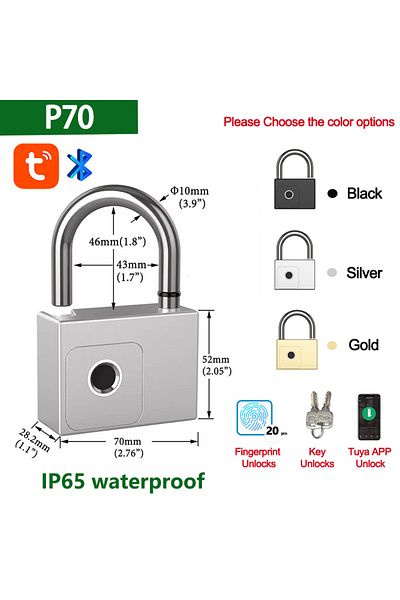 RAYKUBE Black Pq1 Tuya Smart Padlock Fingerprint Waterproof Usb Charging Quick Identification Unlock