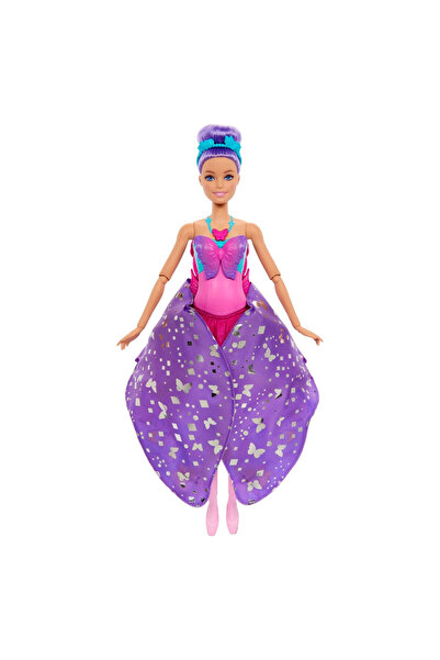 Barbie Kelebek Dansçı Bebek Dansçıdan kelebeğe dönüşebilen 2'si 1 arada mor saçlı HXJ10