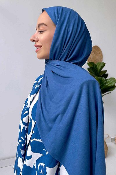 Ka Hijab Χτενισμένο βαμβακερό σάλι - Indigo Blue
