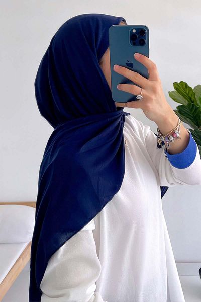 Ka Hijab Βαμβακερό σάλι Navy Blue χτενισμένο