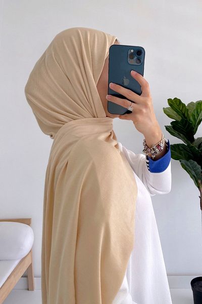 Ka Hijab Χτενισμένο βαμβακερό σάλι - Μπεζ