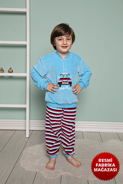 Aydoğan Erkek Çocuk Polar Kışlık Mavi Pijama Takımı Uzun Kollu - 1664 - Aydogan ®